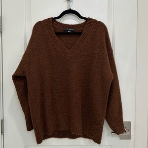 French Connection Cozy Brown V-Neck Sweater